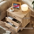 thumbnail image 3 of 24" Wide Nightstand with Charging Station & Drawers, Sofa Table for Living Room, Modern Wooden Storage Cabinet for Bedroom, Natural Oak, 3 of 6