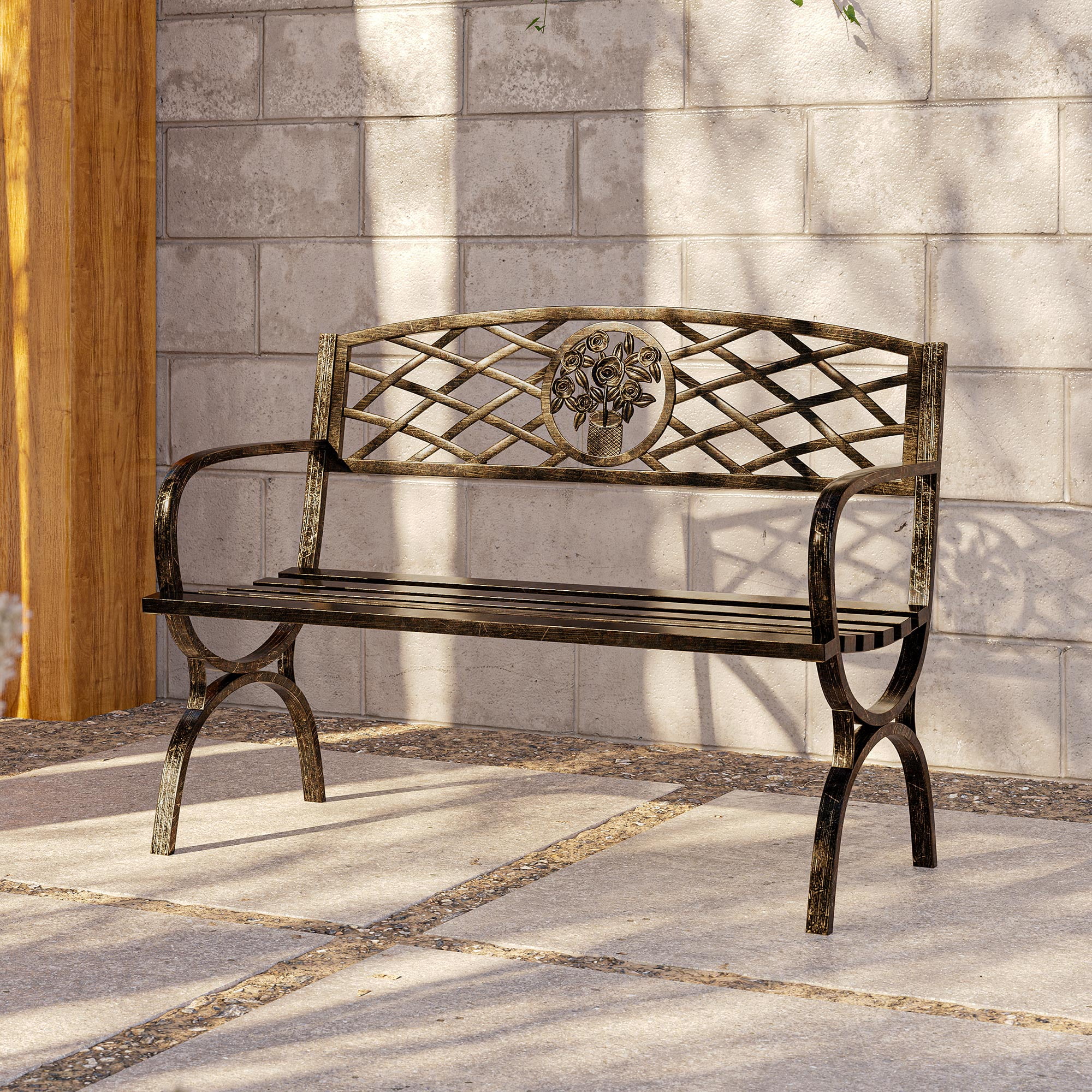 Patio Garden Bench Park Yard Outdoor Backyard Furniture Steel Frame Porch Chair 