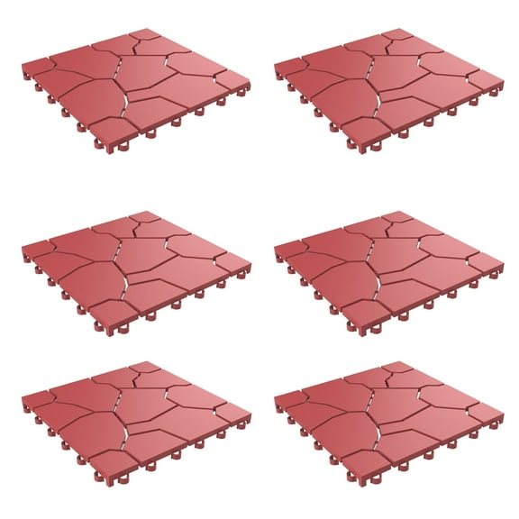 Pure Garden 6-Pack Polypropylene Interlocking Deck Tiles for Outdoors (Red)