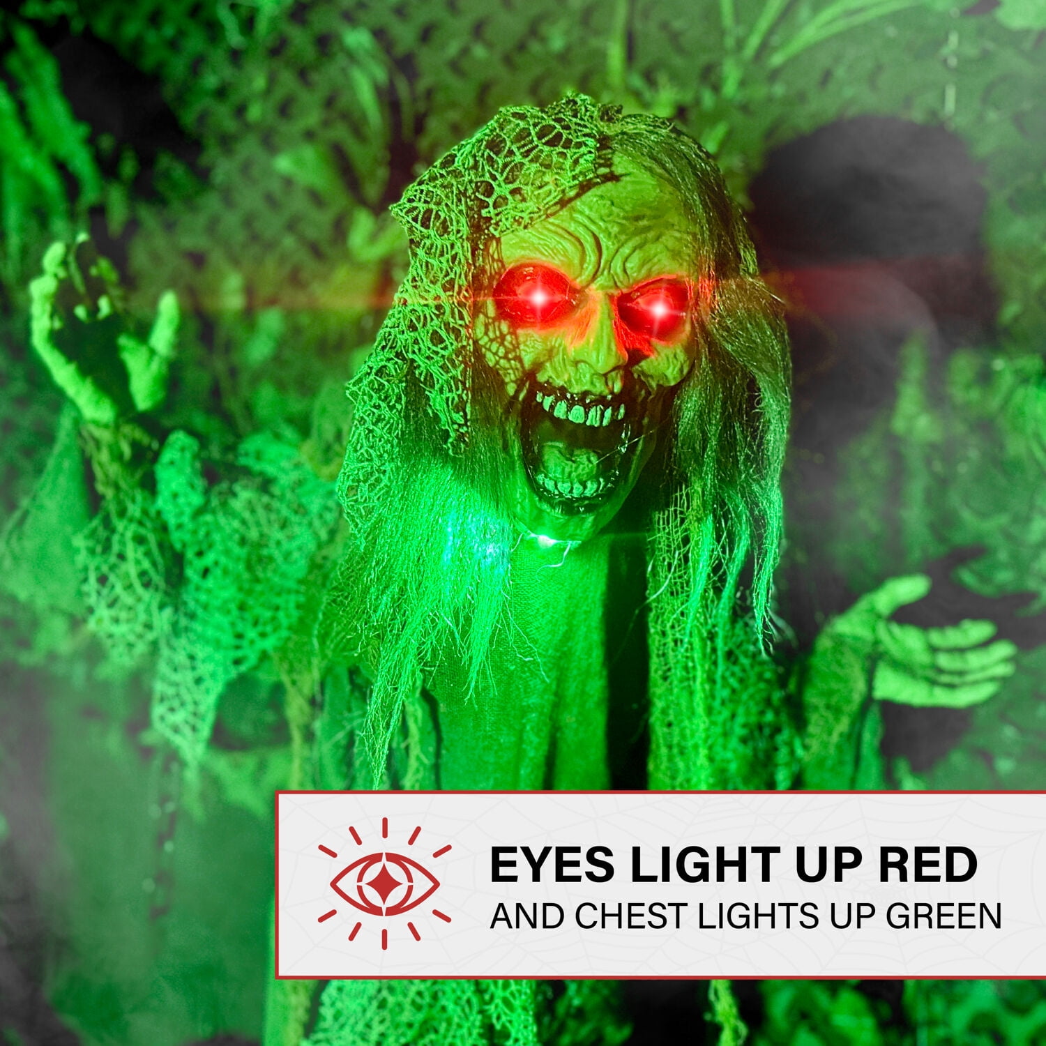 Haunted Hill Farm 5.5 ft Lifesize Animatronic Zombie with Chains with Lights and Sound, Indoor/Covered Outdoor Halloween Decoration, HHZOMB-9FLSA