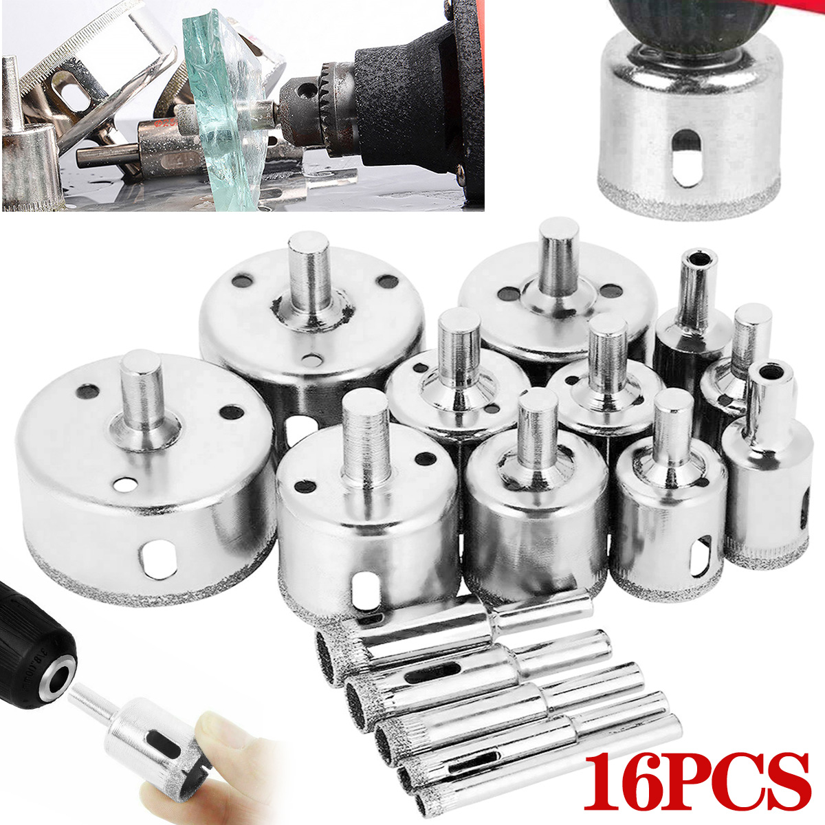 Morima Diamond Hole Saw Set,16 PCS Tile Hole Saw Kit with Drill Guide