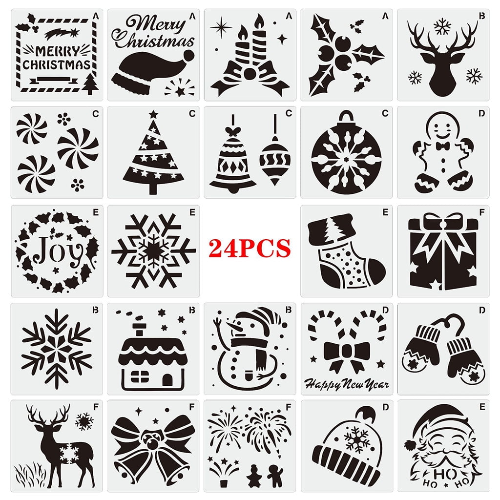 24PCS Classic Christmas Style Painting Stencil Kit 3 x 3 Student DIY ...