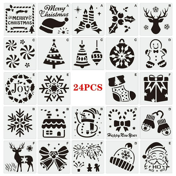 MANNYA 24 Pcs Hollow-out PET Template Classic Christmas Theme Design for DIY Handcrafts