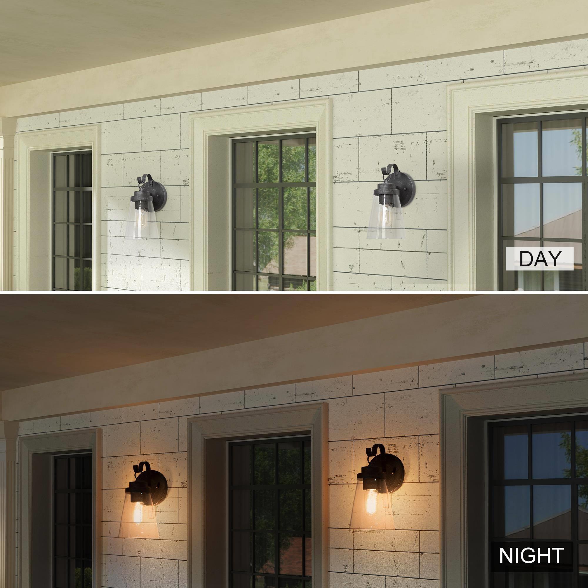 LNC 1-Light Farmhouse Brushed Black Clear Glass Cone Shape 10" Outdoor Wall Light