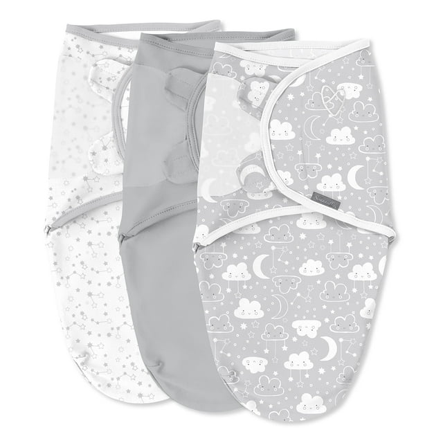SwaddleMe by Ingenuity Original Swaddle - Tamaño pequeño/mediano 0-3 meses, paquete de 3 (noche estrellada)
