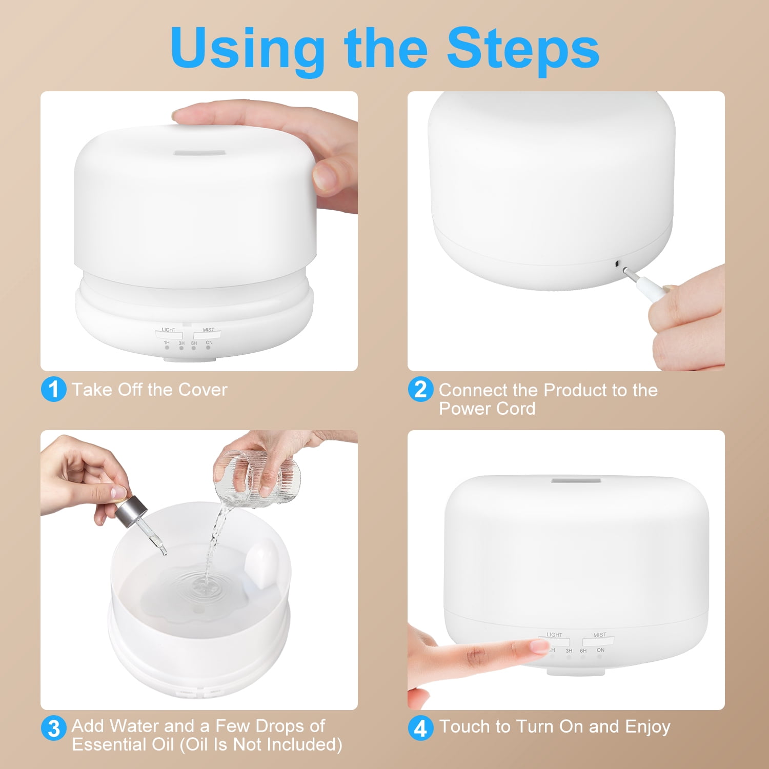 5 in 1 Essential Oil Diffuser with Remote Control,HopePow Timing Cool Mist 500ml Top-Fill Air Humidifiers with Night Light for Bedroom Aroma Aromatherapy Diffusers for Home,Room