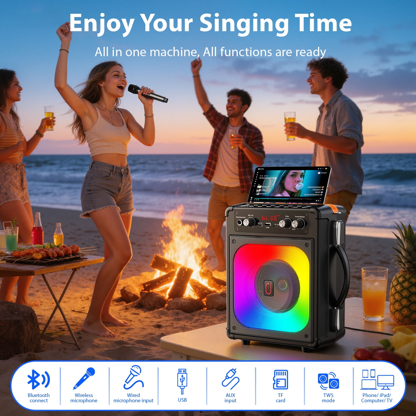 JYX Portable Karaoke Machine with 2 Mics, Bluetooth Singing