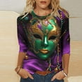 thumbnail image 2 of Feancey Limited Time Deal 3/4 Length Sleeve Mardi Gras Shirts Womens Tops Crew Neck Casual Loose Tunics Dressy Trendy Mask Graphic Party Blouse Novelty Carnival Themed T-Shirts Multicolor S, 2 of 6