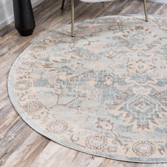 Unique Loom Paris Collection Area Rug - Willow (6' 1" Round Light Blue/Beige)
