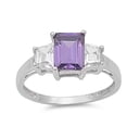 thumbnail image 1 of Three Stones Rectangular Simulated Amethyst Cubic Zirconia Ring Sterling Silver 925, 1 of 3