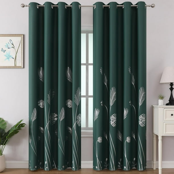 Cortinas opacas Estelar Textiler, 132 x 213 cm, color plateado con forma de palma