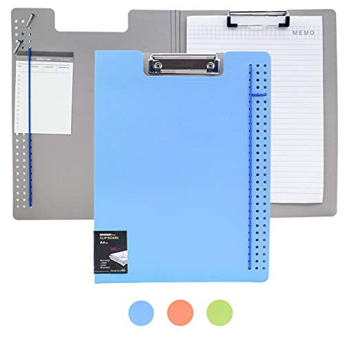 Deli Clipboard Folio Plastic Foldable Clipboards with Interior Storage Pocket for Nurses Students Classroom Blue Office 