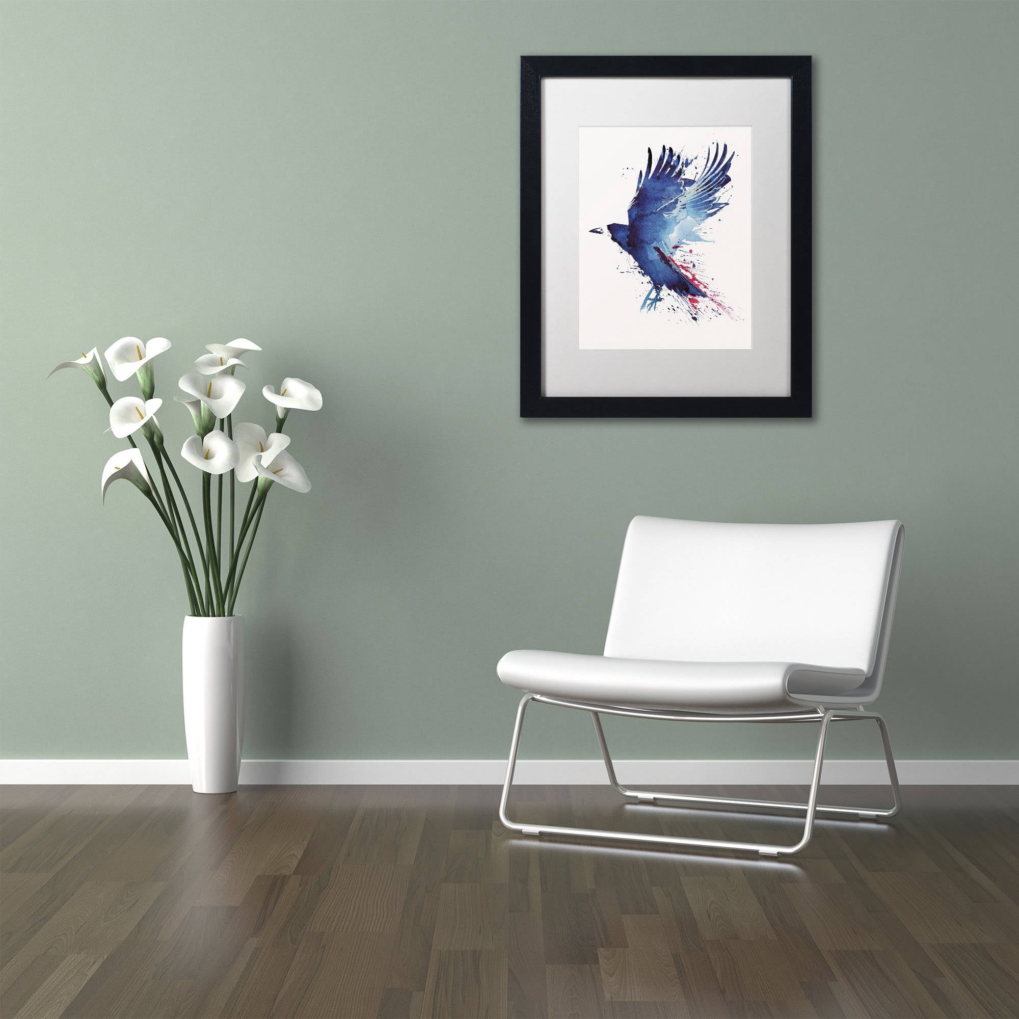 Trademark Fine Art 'Bloody Crow' Canvas Art by Robert Farkas, White Matte, Black Frame