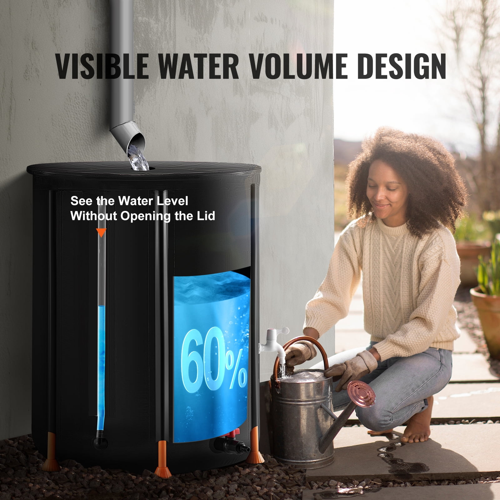 KFFKFF Foldable Water Barrel, 100 Gallon/380 L, Durable PVC Construction, Includes Spigots & Overflow Kit for Efficient Garden Irrigation