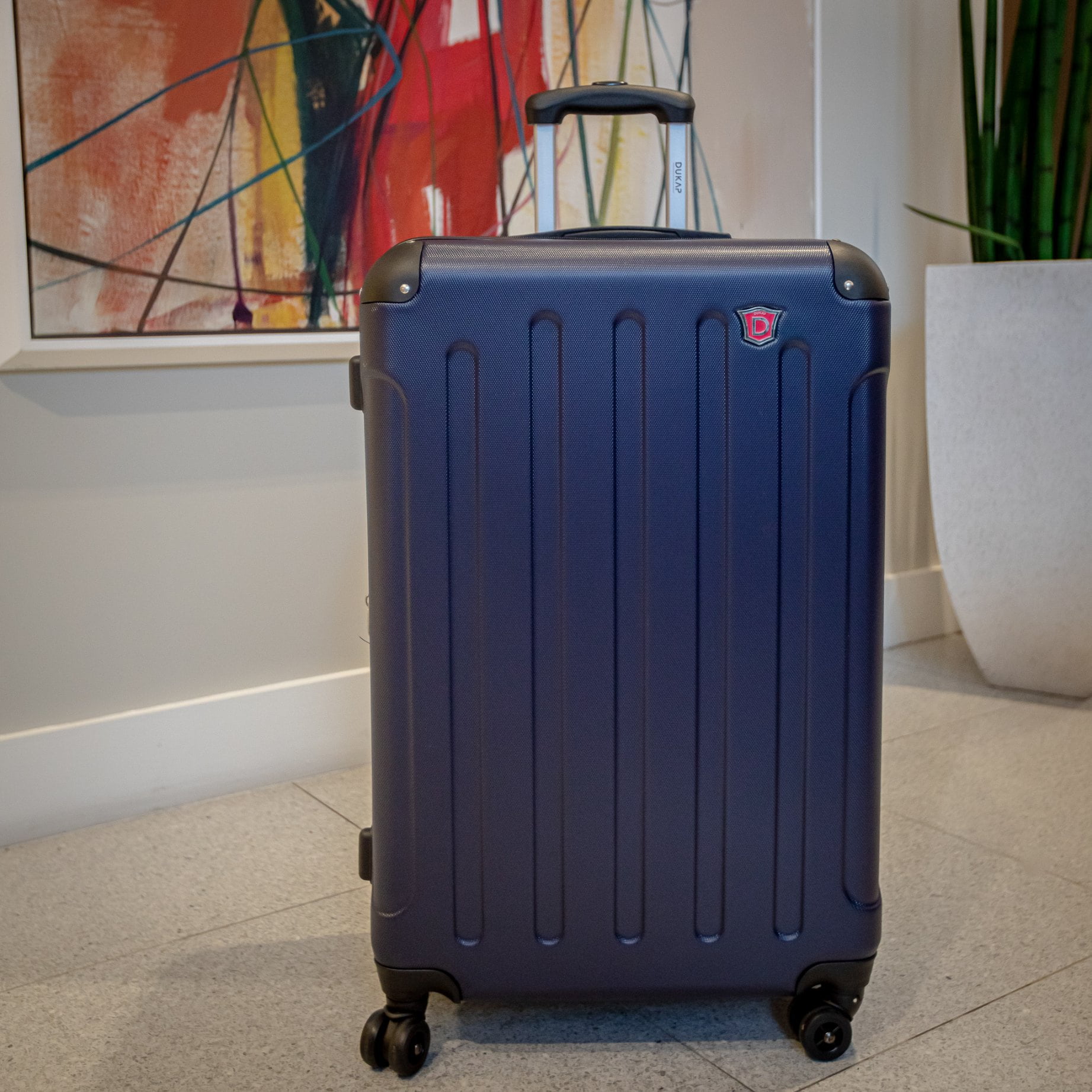 DUKAP Intely 32" Hardside Lightweight Luggage with Spinner Wheels and Integrated Weight Scale, Blue