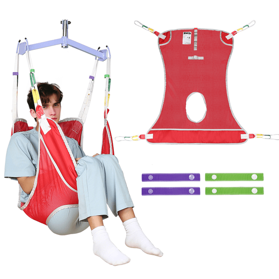 EZ Assistive Patient Lift Sling with Commode Opening, Transfer and Repositioning Aid, Breathable Polyester Mesh, 1 Pack,Red，Small