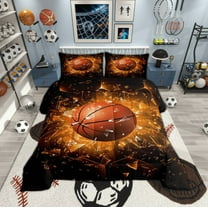Basketball Bedding Comforter Sets Full Size 3D Orange Basketball Print Comforter Set for Teens Men,Geometry Hexagon Honeycomb Bedding Sports Games Quilt Abstract Geometric Room Decor 3Pcs