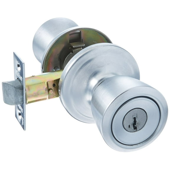Kwikset Abbey Vetibule Entry Knob featuring SmartKey® in Satin Chrome