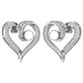 thumbnail image 3 of Araiya Fine Jewelry 10K White Gold Round Shaped Lab Grown Diamond Heart With Pearl Stud Earrings (1/4 cttw, D-F Color, VS1 Clarity), 3 of 8
