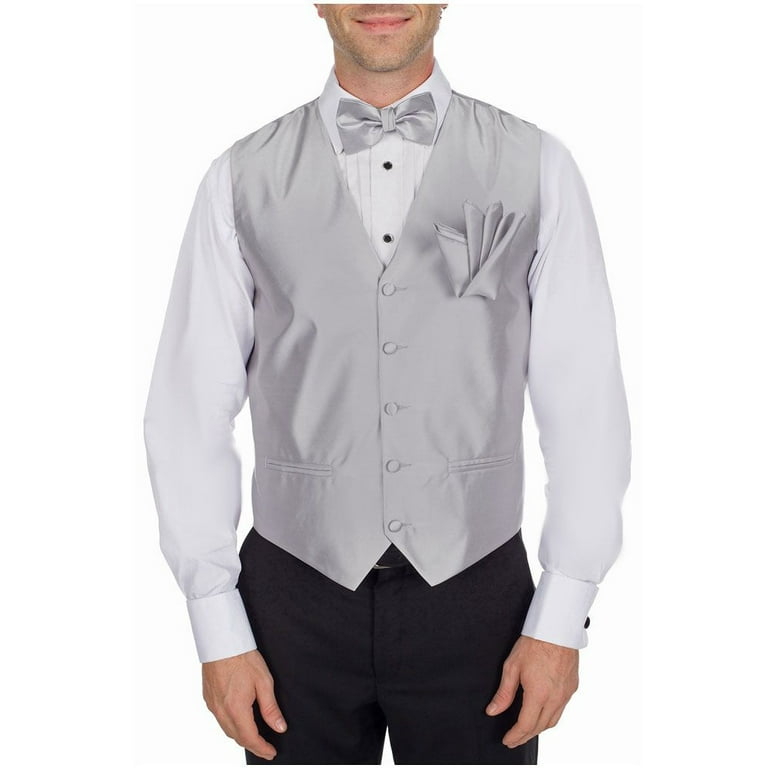 Mens silver vest clearance and bow tie