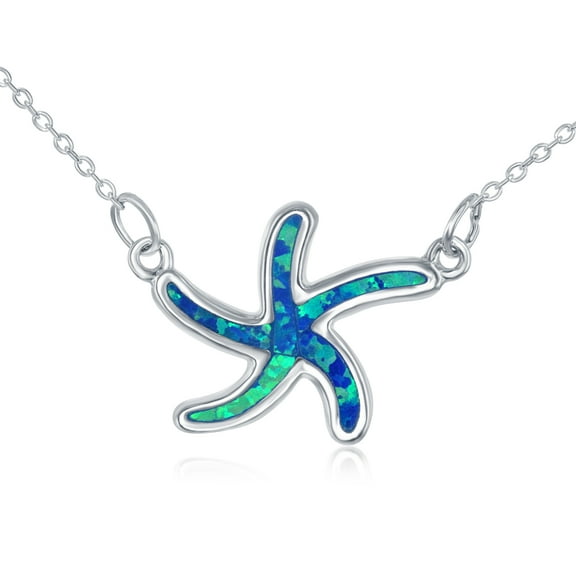Sterling Silver w/ Created Blue Opal Nautical StarfishAdjustable 12 4" Choker Necklace
