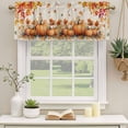 thumbnail image 2 of Orange Pumpkin Fall Curtain Valances for Windows, Kitchen Valance Window Treatments Panel 2 Pack, Thanksgiving Maple Eucalyptus Beige Rod Pocket Short Curtains for Bathroom Bedroom 60 x 18 Inch, 2 of 8