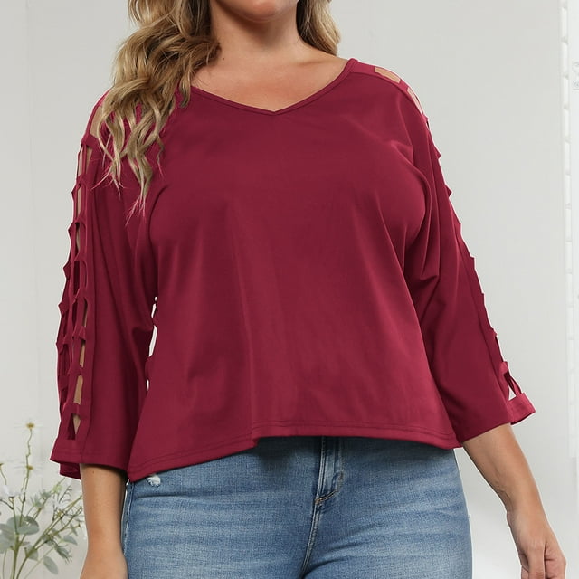 AherBiu Plus Size Womens T Shirts Cold Shoulder Crew Neck Loose Fitting Short Sleeve Tops Summer Basic Comfy Tees