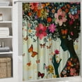 thumbnail image 6 of Creowell Butterflies Shower Curtain, Girl a Heart of Enjoying Blossoms Summertime Fantasy Happy Animal Print, Cloth Fabric Bathroom Decor Set with Hooks, White Pale Rose Purple White, 6 of 7