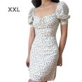 thumbnail image 1 of Vestido corto con estampado floral, manga abullonada, minivestido de cintura alta, blanco, XXL Methold AP001696-04, 1 of 7