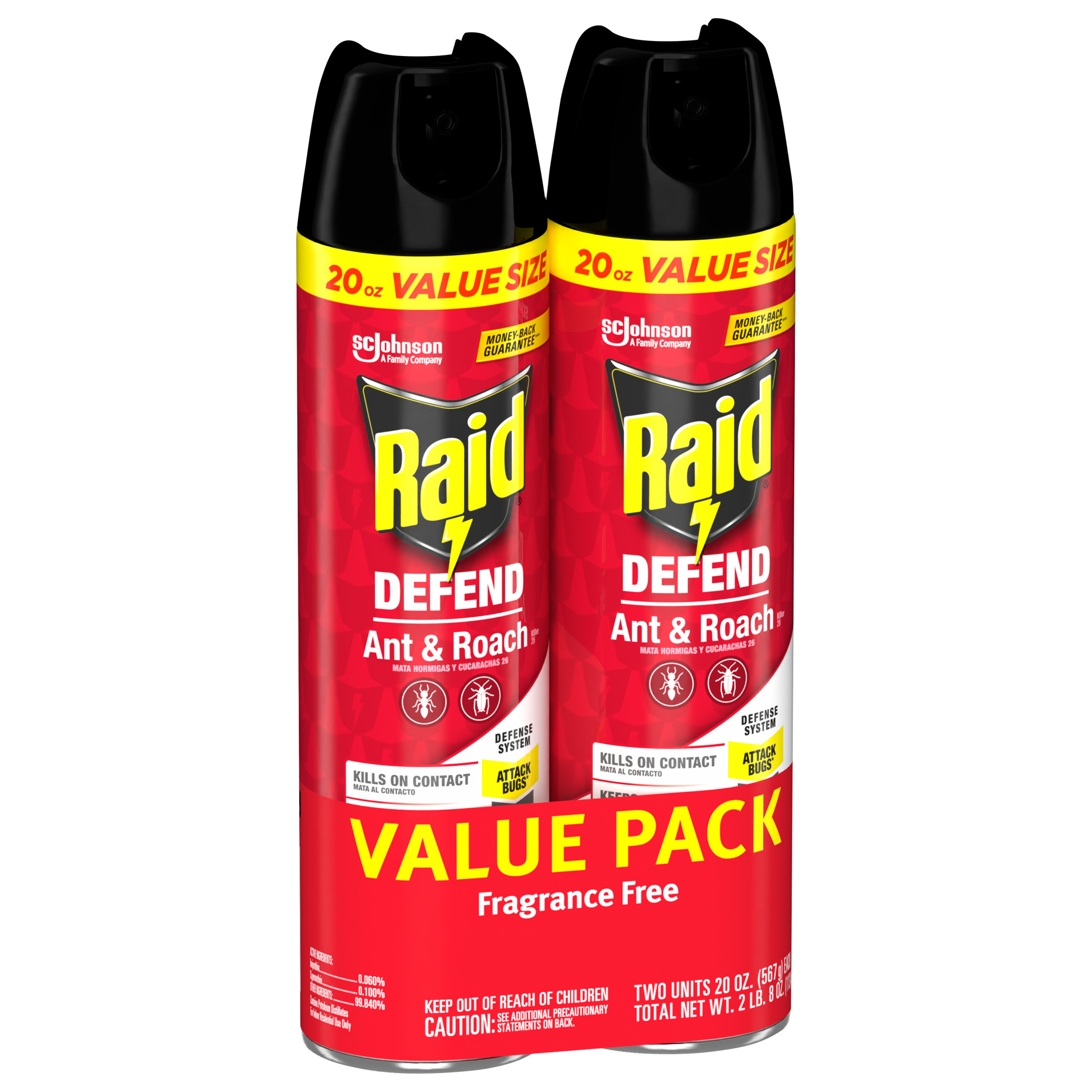 Raid Defend Ant & Roach Killer, Indoor Insecticide, Residual Killing Power, Fragrance Free, 20 oz, 2 Count