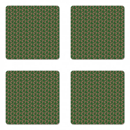 

Christmas Coaster Set of 4 Candy Canes and Lollipops Classical Pattern for Holiday Xmas Square Hardboard Gloss Coasters Standard Size Green Red White by Ambesonne