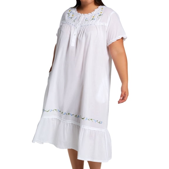 Women's La Cera 1282GX Plus 100% Cotton Woven S/L Gown with Pockets (White 3X)