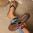 thumbnail image 2 of Women's Pearl Decor Thong Flip Flops Solid Color Round Open Toe Flat Sandals Soft Cushioned Sole Lightweight Non Slip Summer Beach Casual Outdoor Slides, 2 of 10