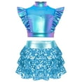 thumbnail image 2 of SiiRoh Girls Metallic Crop Top with Sequin Ruffle Tiered Skirt Sparkly Disco Jazz Dance Outfit Sets Blue 10, 2 of 6