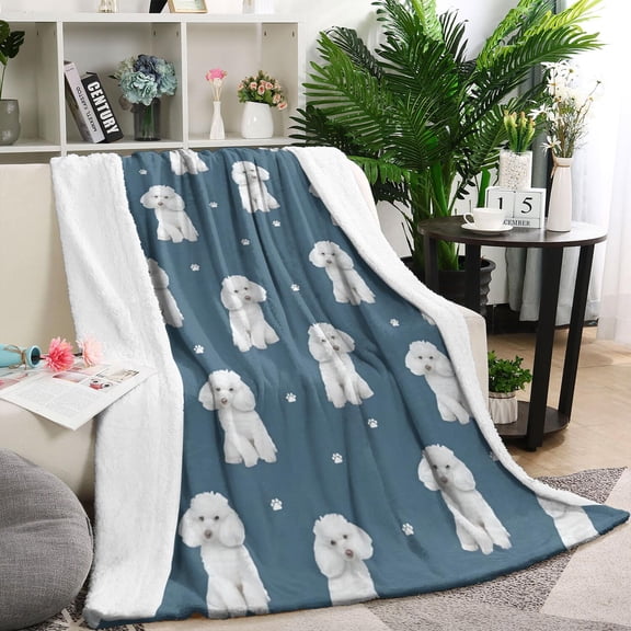 Poodle Dog and Footprint Blanket,Comfortable Soft Lamb Wool Throw Blanket,All Season,Warm Lightweight Blankets for Sofa Bed Couch Living Room Chair,40"x50"