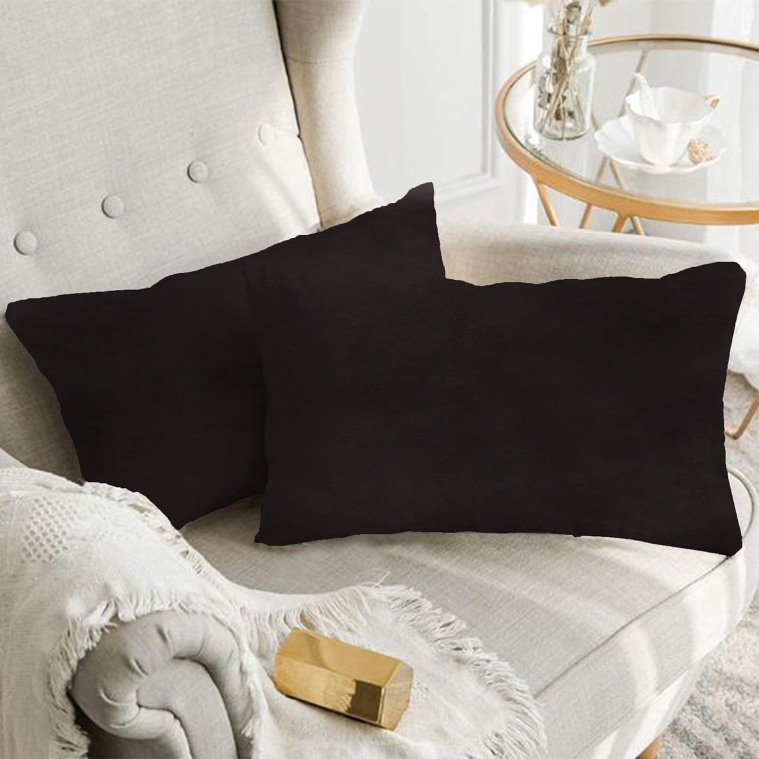 A1HC Hypoallergenic Down Alternative Pillow Inserts, 12x20 in, Rectangular, Pack of 2, Smoky Black