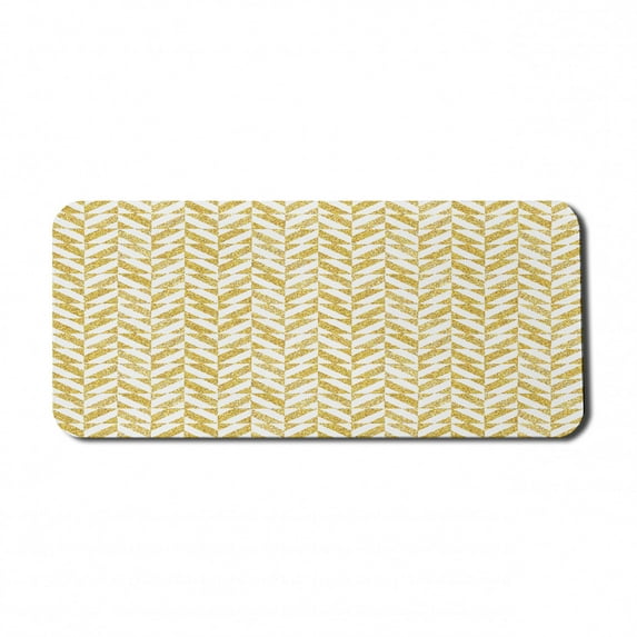 Geometric Computer Mouse Pad, Traditional Herringbone Pattern Striped Zigzags in Sandy Texture, Rectangle Non-Slip Rubber Mousepad X-Large, 35" x 15" Gaming Size, Earth Yellow and White, by Ambesonne