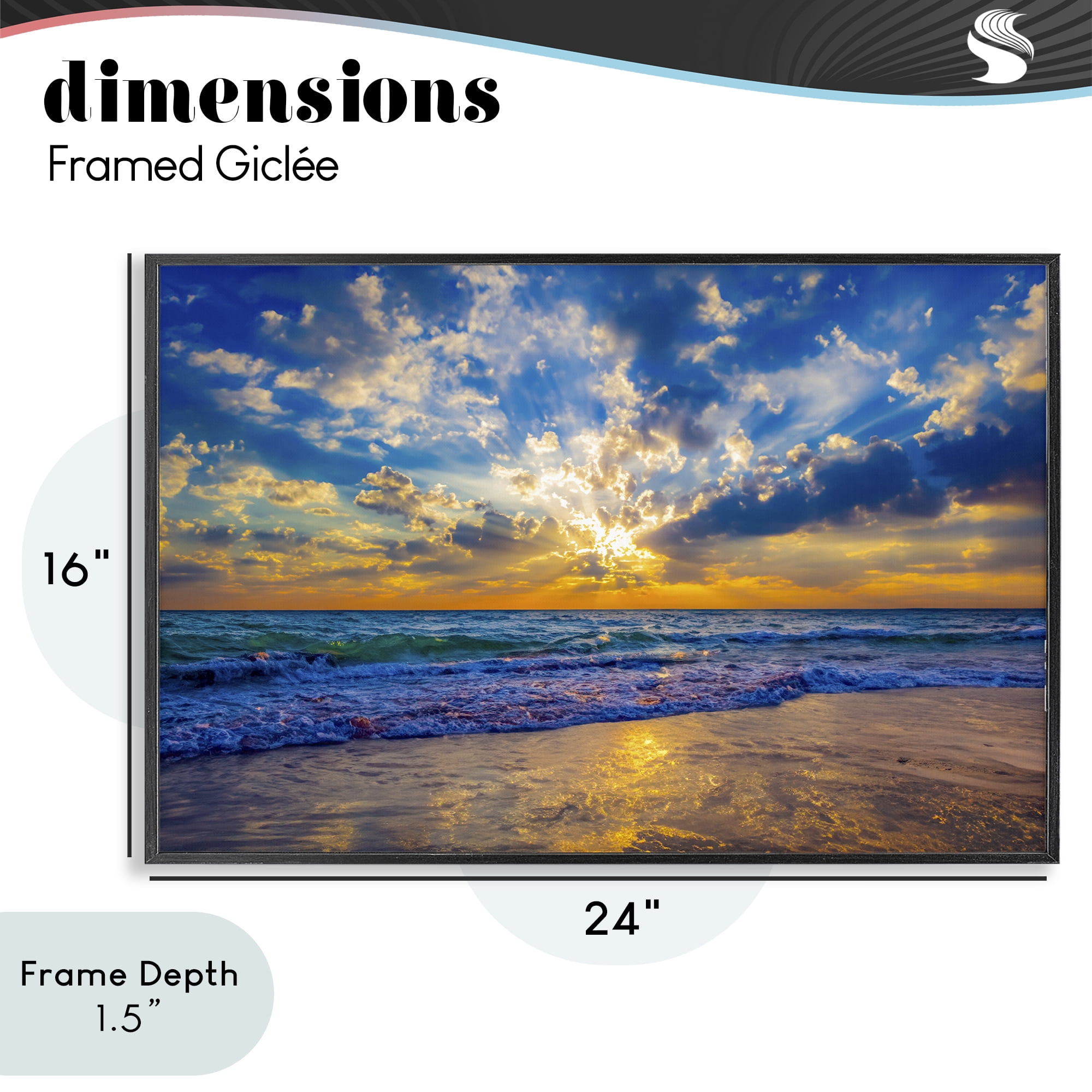 Stupell Industries Golden Blue Sun Ray On Beach Black Framed Giclee Art, design by Eszra Tanner