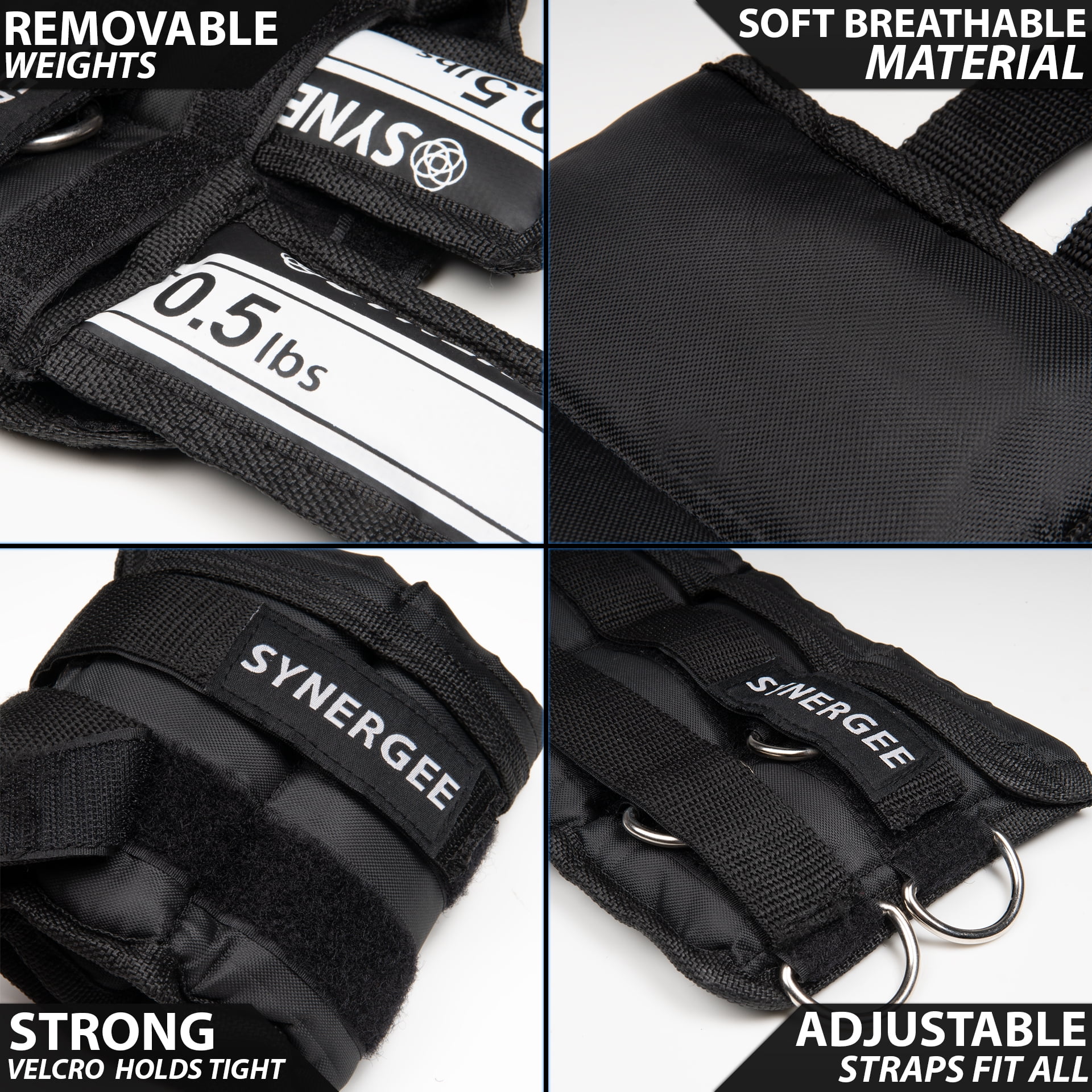 Synergee Comfort Fit 0.5-5lb Adjustable Ankle/Wrist Weights (Set of 2). One Size Fits All.