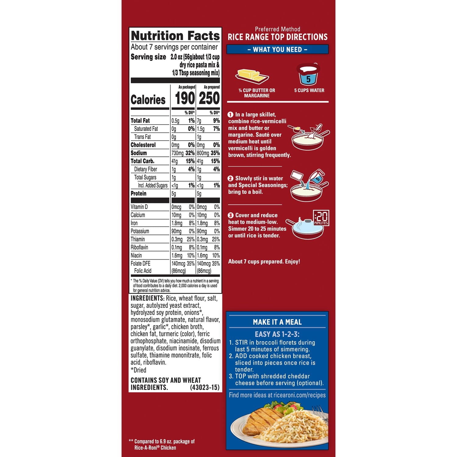 Rice-A-Roni Chicken Rice & Vermicelli Mix Packaged Meal Family Size 13.8 oz Box (Pack of 3)