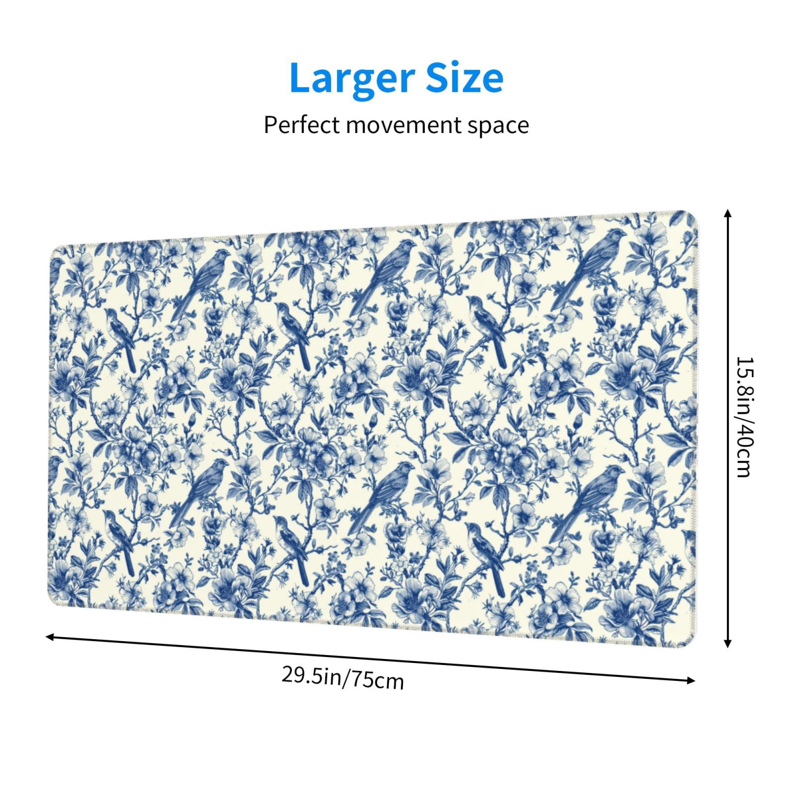 Rateoe Vintage Floral Birds Print Mouse Pad - Extended Large Gaming Mousepad,Non-Slip Stitched Edge,16x29.5 Inch