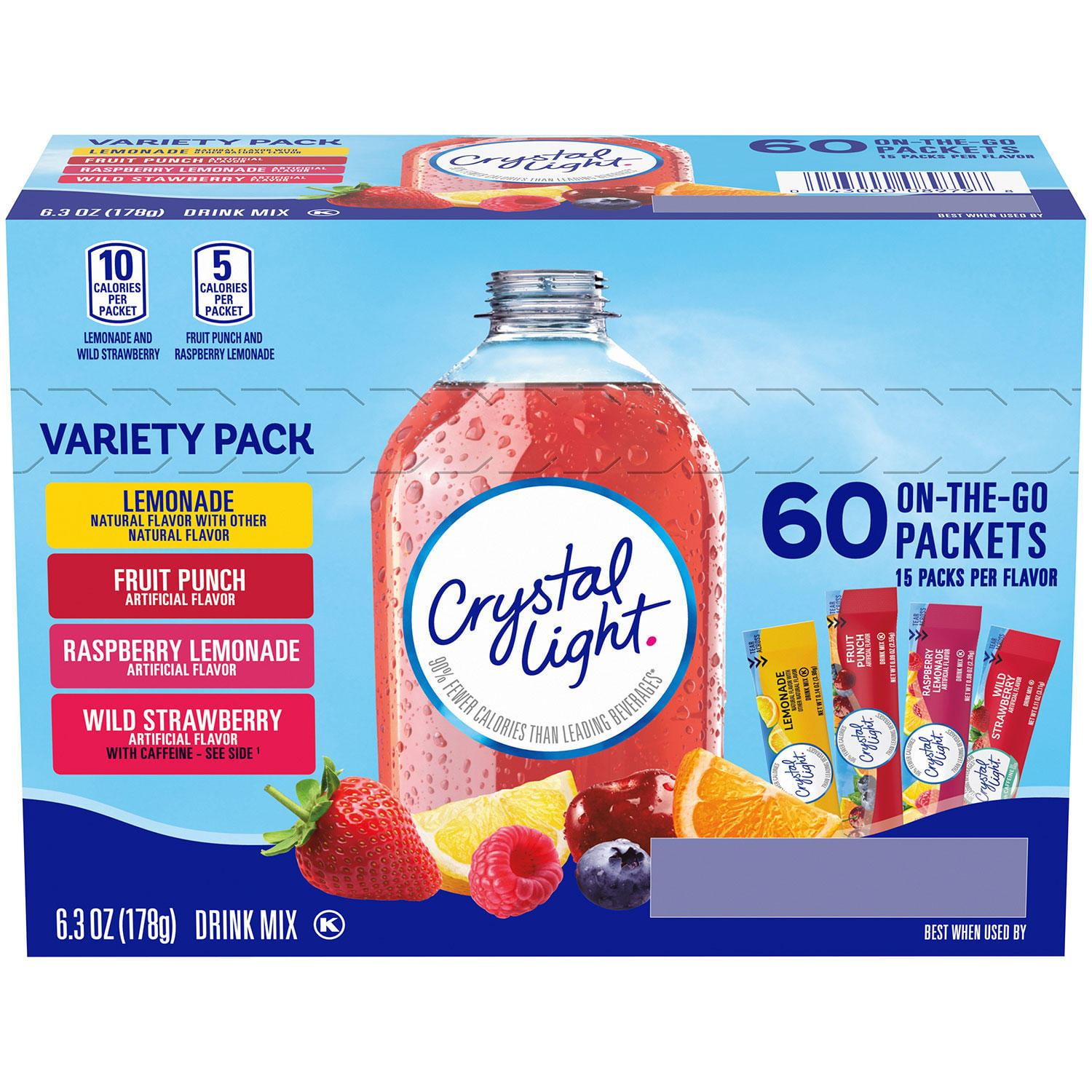 Crystal Light Lemonade, Fruit Punch, Raspberry Lemonade and Wild Strawberry Powdered Drink Mix Variety Pack (60 ct.)