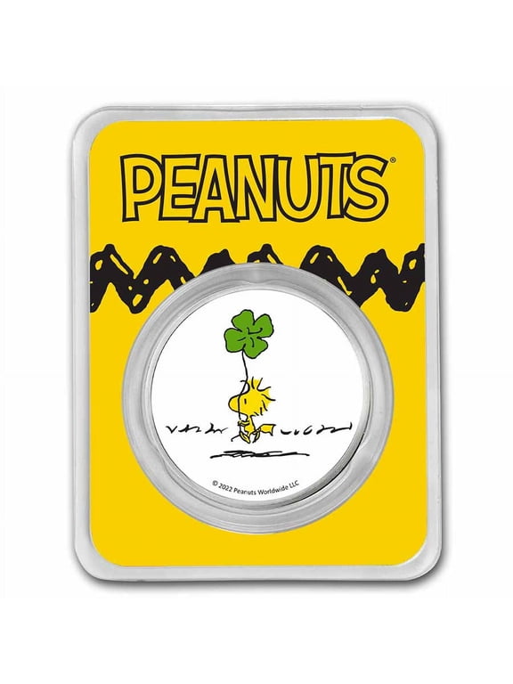 Collectible Peanuts® Woodstock Shamrock Clover 1 oz Colorized Silver Round