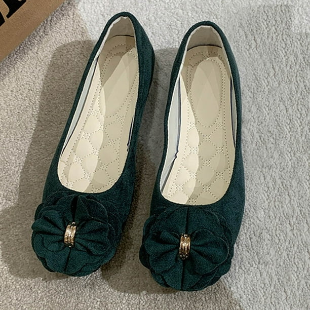Xucatan Women's Bow Floral Design Slip-On Loafers, Floral Print Ballet Shoes for Women, Comfortable Round Toe Casual Work Shoes Gift