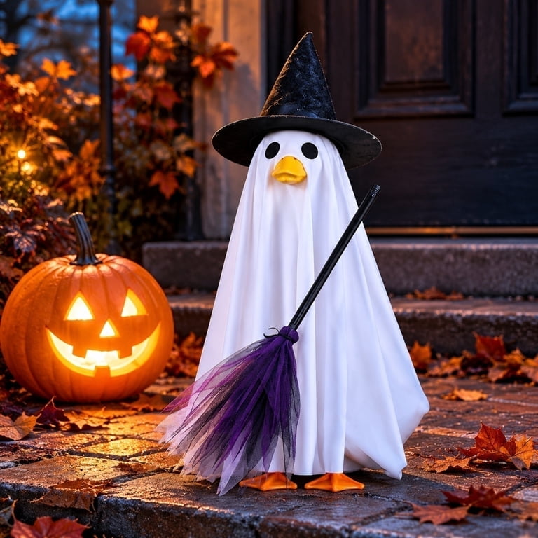 cute ghost dress Floleo Halloween Costume for 23 Inch Garden Goose, Spooky Witch Hat Cloth Outfit for Porch Yard Lawn Geese, Ghost Up Decoration MerchCategory1:SS26 RTW Szie:L Elliatt Jacquard Blue Floral Ghost face it is a lot