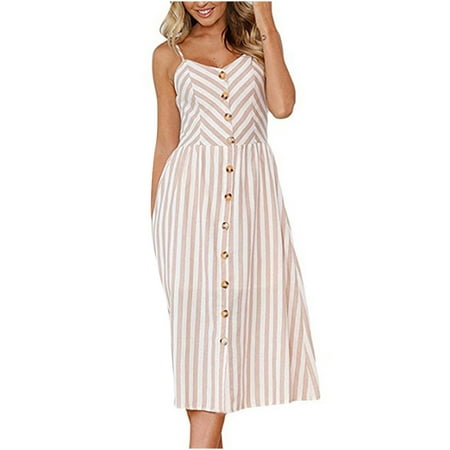 

Juebong Women Sexy Striped Buttons Off Shoulder Sleeveless Dress Princess Dress Mini Dress