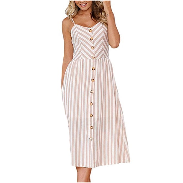 Vestidos para mujer Vestidos casuales Botones erógenos a rayas Fuera del hombro Vestido sin mangas Vestido de princesa Mini vestido Odeerbi ODB-5