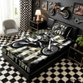 thumbnail image 5 of Meiyoeat Vintage Dirt Bike Pattern Twin Sheets 3pcs for Men, American Flag Print Bedding, Camo Black Beige, 5 of 6