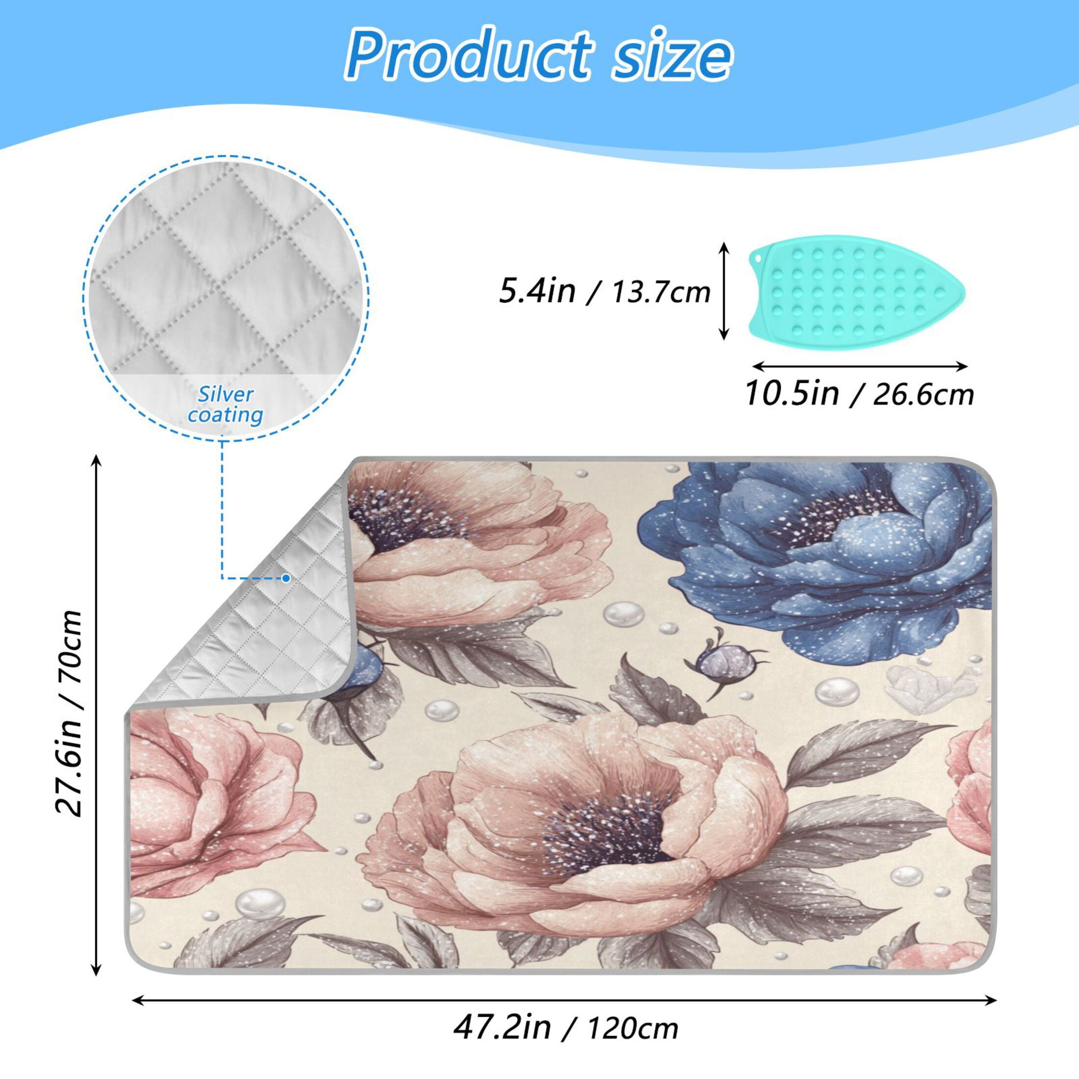 Ironing Mat Portable Ironing Blanket for Table Top Travel Ironing Pad for Washer Dryer 27.6" x 47.2" Dusty Pink Peonies