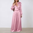 thumbnail image 2 of sususu Womens Fall Outfits,Fashion Clothing Women's V Neck Satin Long Sleeve Blouse with Elegant Wide Leg Trousers Sophisticated Two Piece Outfit - Pink, 2 of 4